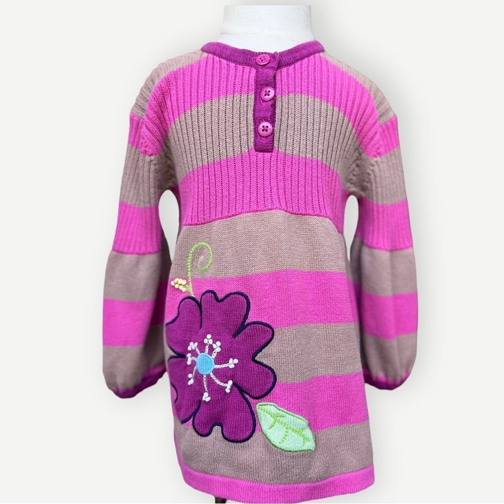 Hanna Andersson Girls Kids Long Sleeve Embroidered Flower Sweater Dress. 4. 4T.